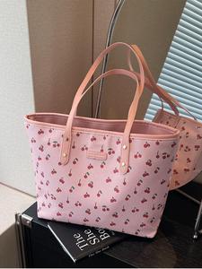 fashion cherry pattern shoulder bag, pu leather unique bags, ladies purse, casual large capacity work bags for women, trendy all-match bag for daily use, fashionable casual bag