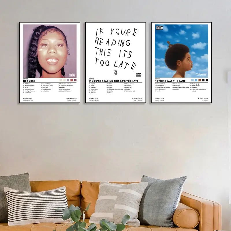 3-piece set featuring Drake's music album cover, poster, Art Prints, Decorative Artwork, hip-hop/rap style, R&B style, Her Loss/Nothing Was the Same. Ideal gift for bedroom, Living Room Decorations, fall decor, Unframed Wall Art