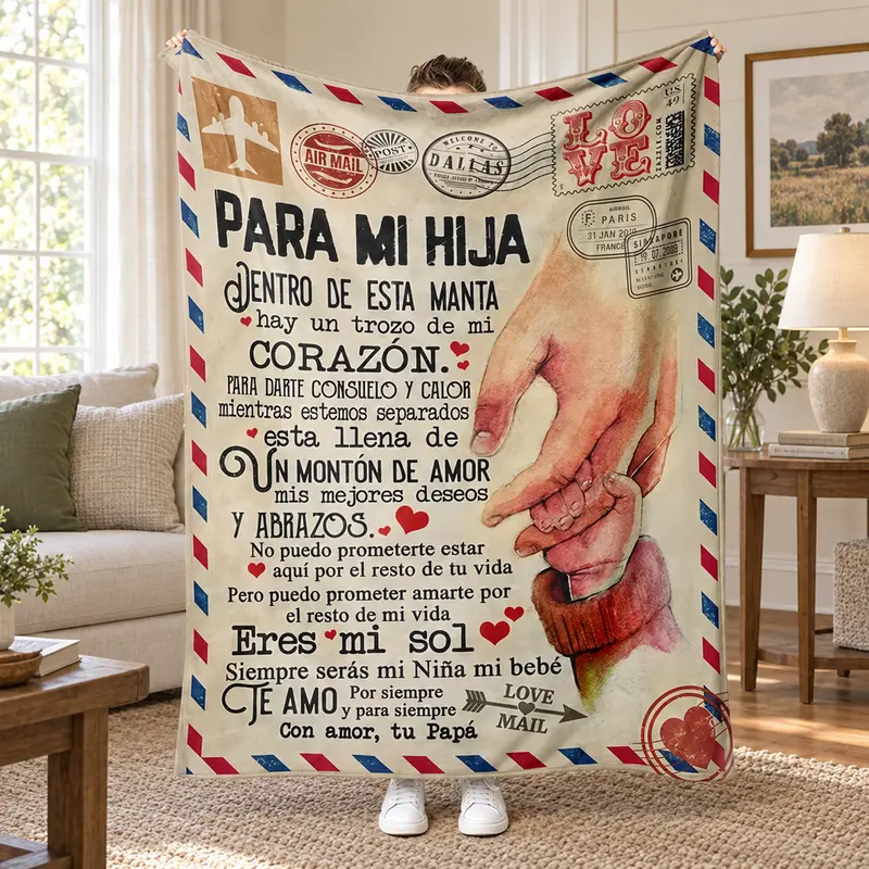 A Letter to My Son & My Daughter Custom Blanket Soft Throw Blanket for Couch Cozy Spanish Alphabet Heart Design Gifts for my son & daughter on Easter gift Ideal Gift for Birthdays Back-to-School Thanksgiving and Christmas Gifts