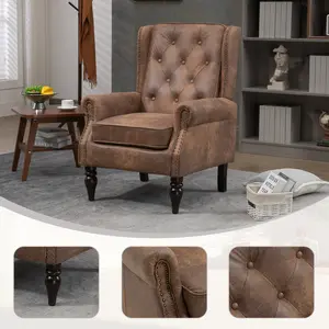 Wood Frame Armchair, Modern Accent Chair Lounge Chair with Sturdy Wood Legs for Living Room Bedroom (Coffee)