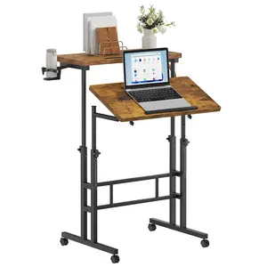 Small Standing Desk with Wheels, Mobile Stand Up Desk, Portable Standing Table on Wheels for Walking Pad, Rolling Computer Desk Adjustable Height, Tall Table