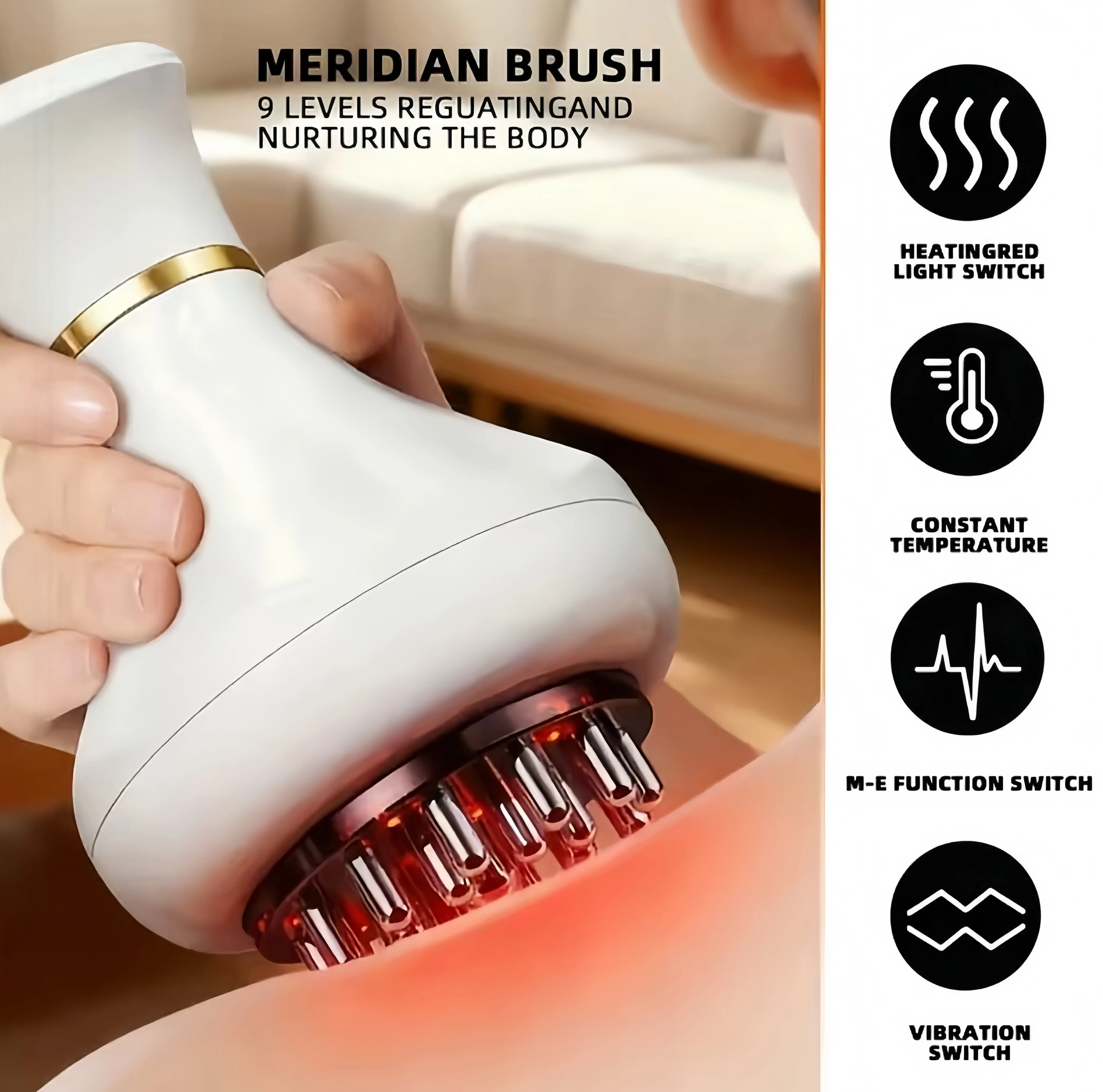 Rechargeable Handheld Meridian Brush - Compact Cordless Massage Device with Handle, Metal Components, USB Port, Single Unit for Adults’ Full Body Relaxation, Ideal Family Gift