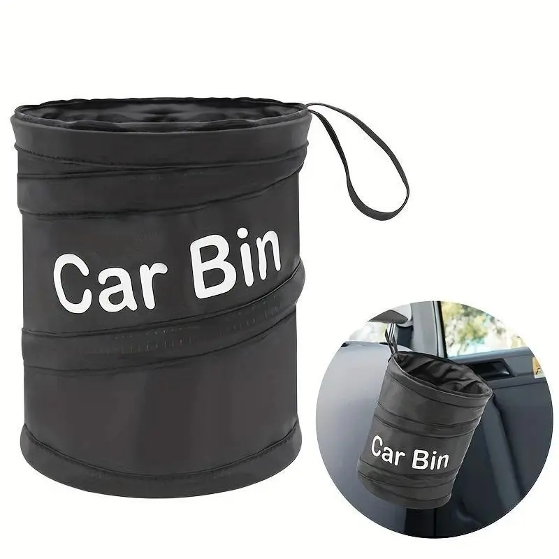 Fabric Car Trash Bin with Lid, Collapsible Folding Garbage Waste Basket, Multipurpose Automotive Organizer, Interior Accessory for Vehicle Cleanliness