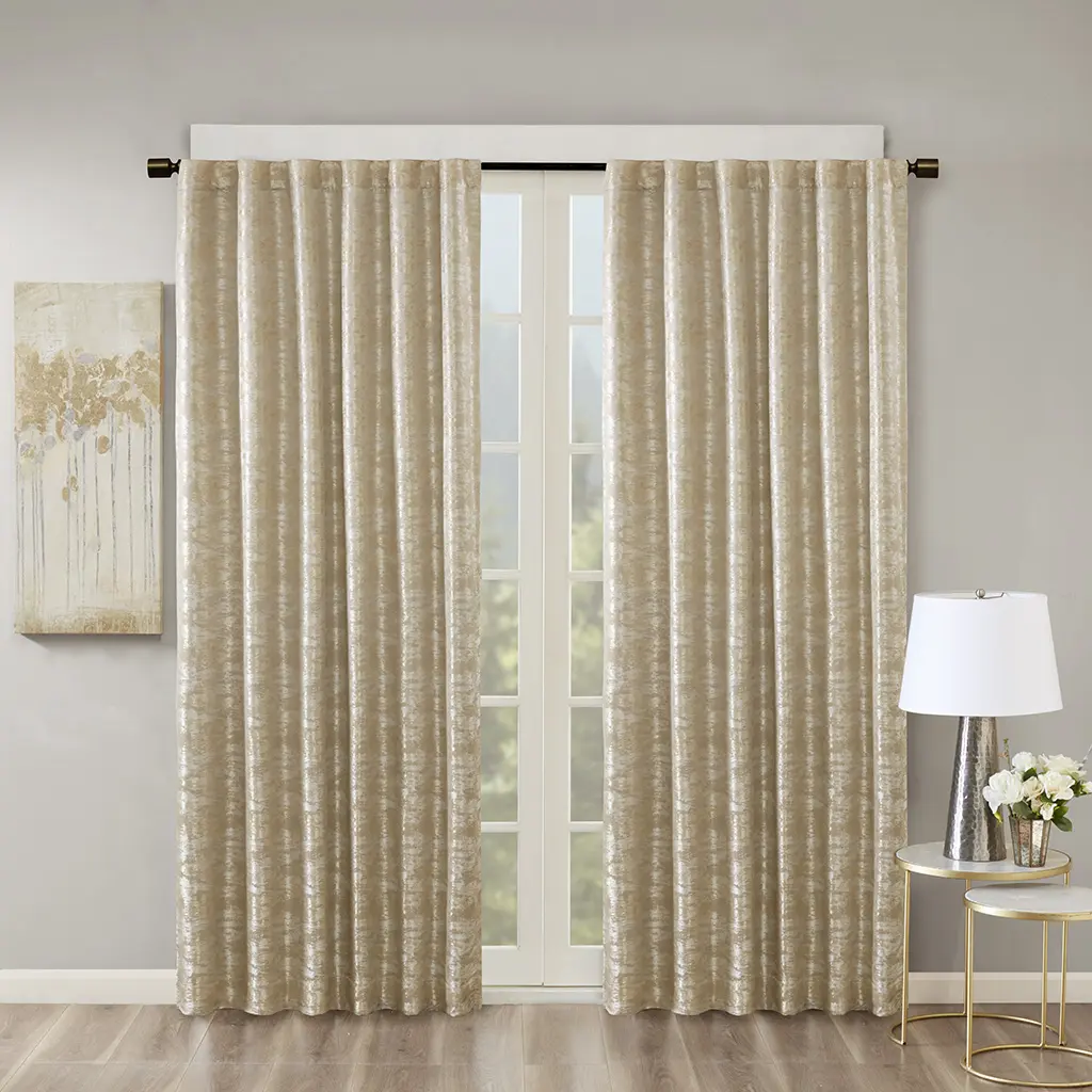 Total Blackout Curtain Panel with Jacquard Lining, Rod Pocket & Back Tab, Thermal Insulated, Room Darkening Drape for Bedroom Living Room, 1 Panel, Gold Polyester