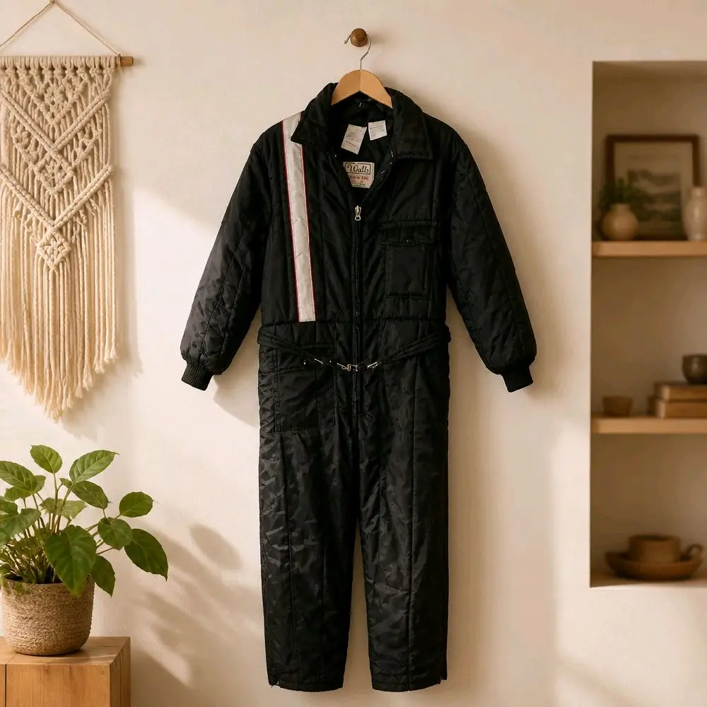VTG 70-80s Walls Blizzard Pruf Insulated Snowsuit Black Red Womens Snowsuit M 12