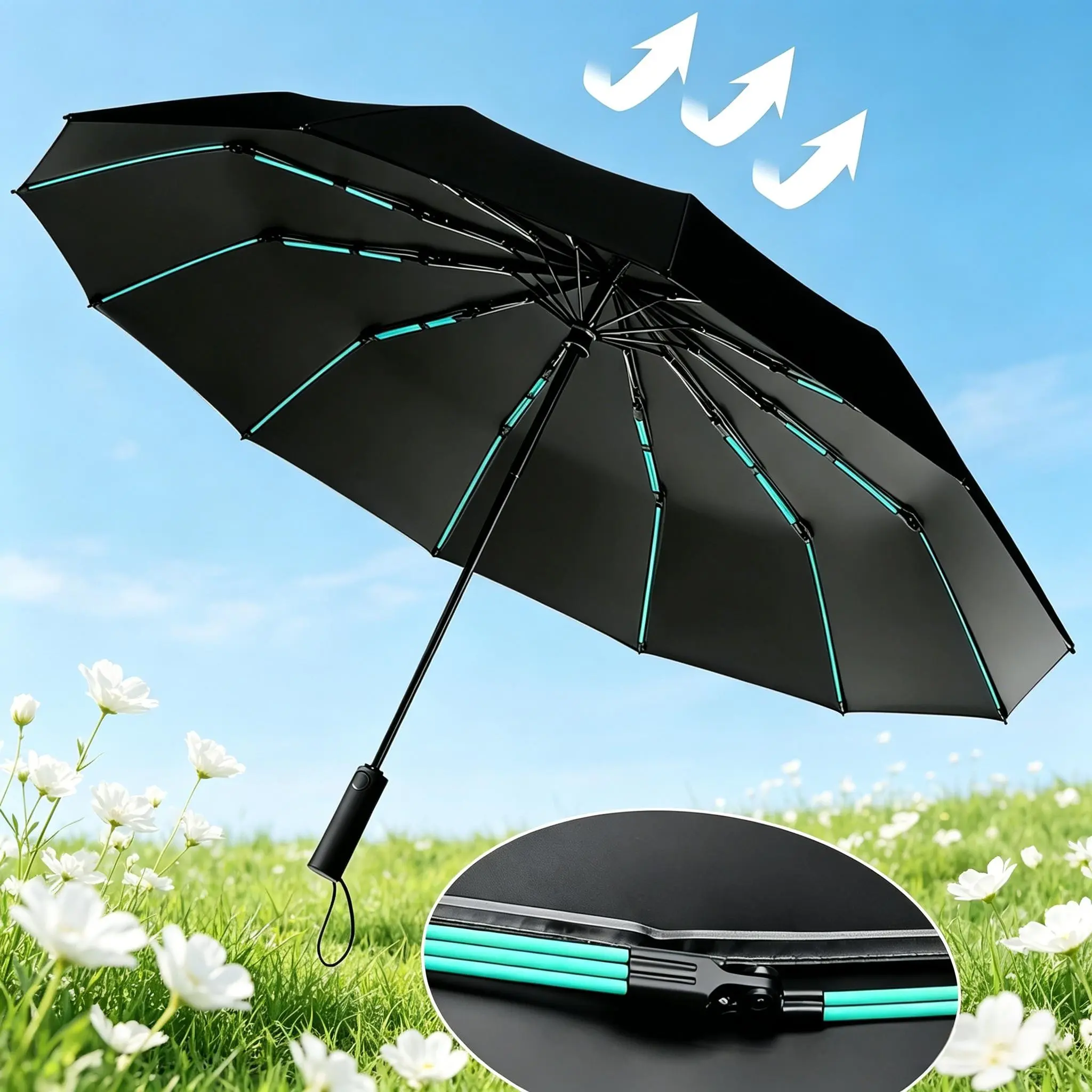 12 Bones Fully Automatic Windproof Folding Umbrella, Rain and Sun Dual-Use, Effective Sun Protection and UV Protection, 1pc Sun Umbrella, Portable Outdoor Umbrella, Foldable Umbrella, Wind Resistant Umbrella