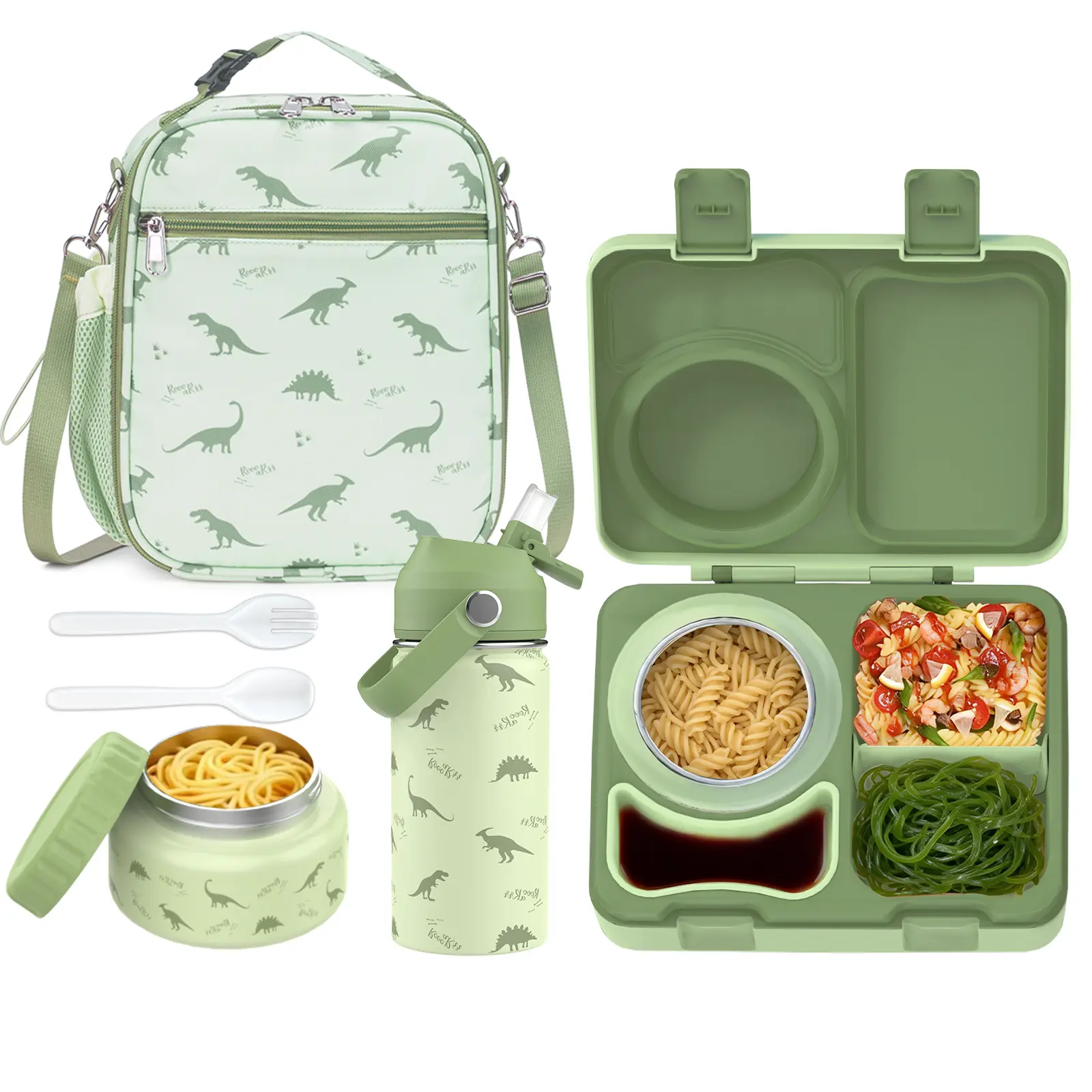 SIMILOVE BPA-Free 304 Stainless Steel Rectangular Kids Lunch Box Set - 8oz Thermo-Insulated Food Jar, 100% Leak-Proof Bento Tray, Dividers, Ice Pack, Sauce Cup, Utensils, Lunch Bag,  (for Kids Over 3 Years), Removable Components, Backpacks For School, Bac