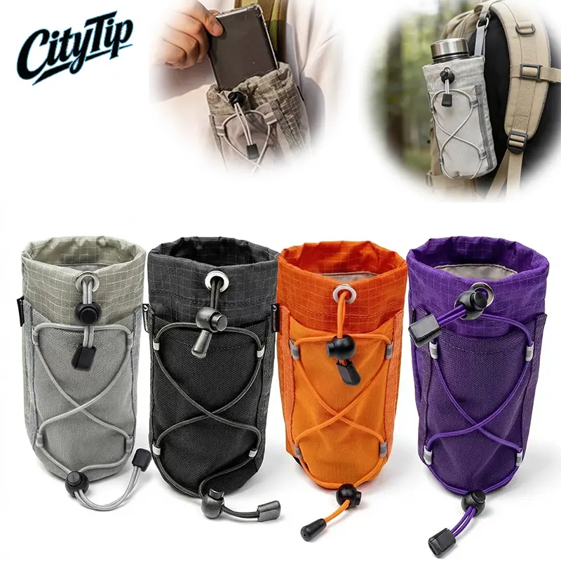 Backpack Water Bottle Holder, Multifunctional Hiking Bottle Pouch with Secure Drawstring Closure, Outdoor Water Bottle Carrier for Camping, Backpacking, Trekking, Travel & EDC Gear