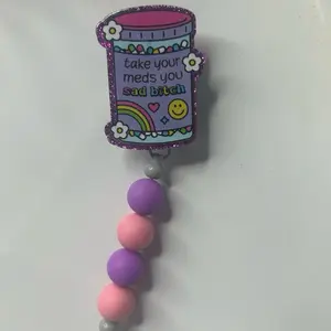 Handmade Beaded Badge Reels with Belt Clip - Rainbow Design