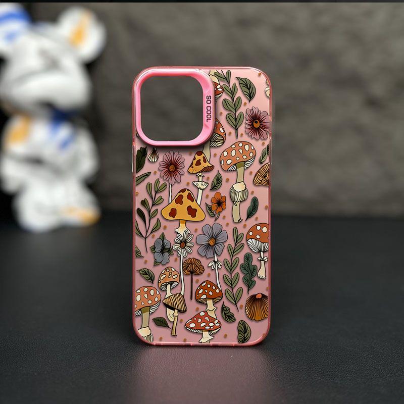 Mushrooms With Blooming Wildflowers Phone Case Durable Hard Acrylic Back Case With An Anti-Yellowing Coating, Made From High-Quality Designed For Reliable Drop Protection For Your Phone For iPhone 17.16.15.14.13.12.11.X.XS.XSMAX.XR.8.7