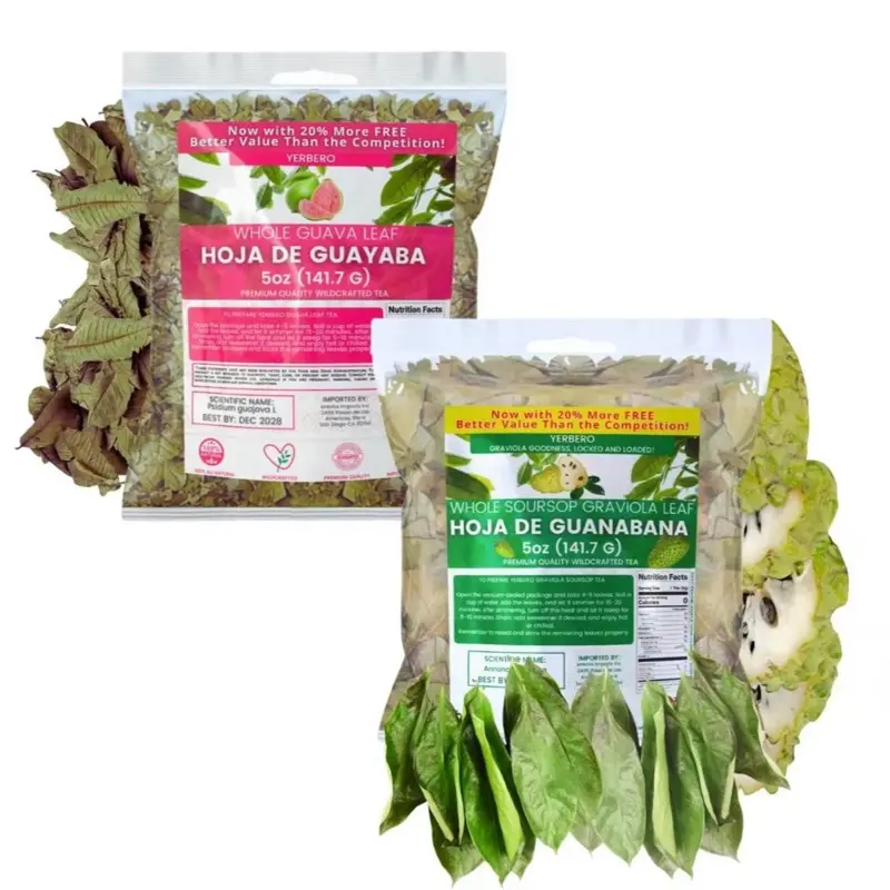 Herbalista Viral Herbal Tea Bundle - Graviola Soursop Guanabana Leaf + Guava Leaf 4oz (141g) Each - Premium Whole Sun Dried  Leaves - Calidad Premium, 100% All Natural Delicious Fresh Tea | From Mexico | Premium Wildcrafted.