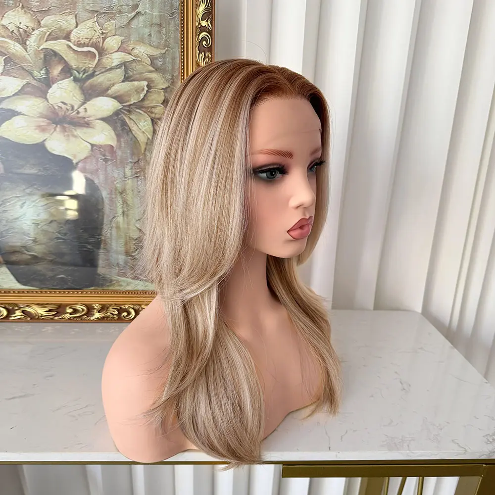 Lovestory Ceceily 13x6 Frontal Synthetic Lace Front Wig for Women, Natural Straight Blonde Highlight, Glueless Blonde Wigs, Heat-Safe for Easy Styling Lace Front Hair, Blonde Lace Frontal, 13X6 Frontal Synthetic Lace Front Wigs