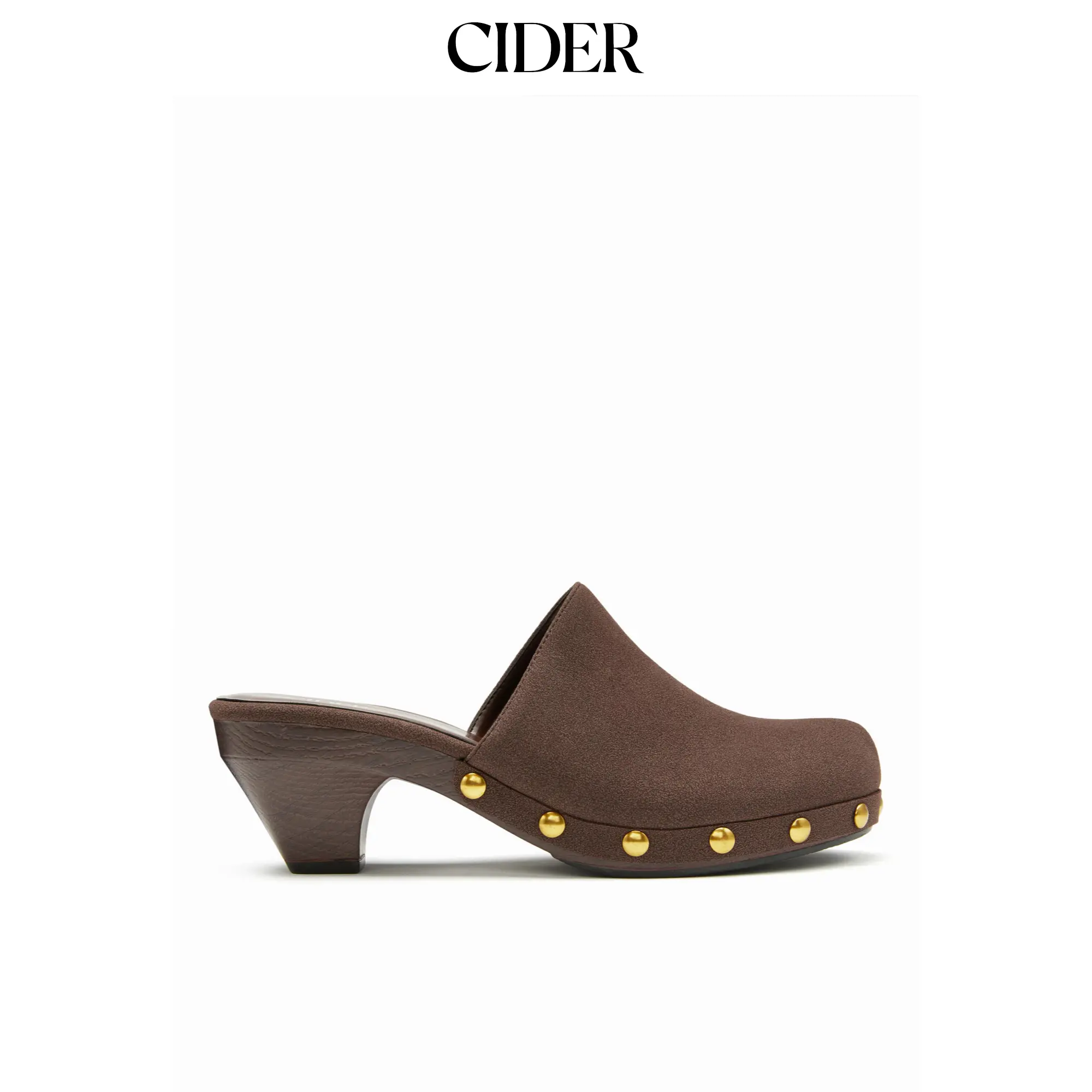 Cider Women's Elegant Faux Suede Studded Peep Toe Mule Heels