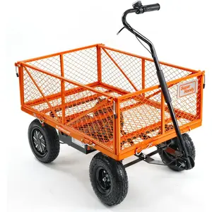 SuperHandy Electric-Assisted Garden Cart - 5.7 Cubic Feet Utility Cart, 400 lbs Load Capacity, All-Terrain 10inch Wheels, Rust-Resistant Steel Frame, Convertible Flatbed Design