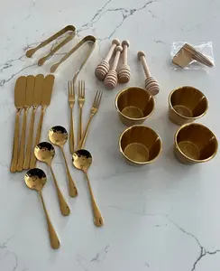 Charcuterie Stainless Steel set for Grazing Table Cheese Board Food Display Appetizer Knife Set Tong Spoon Fork Toothpick Honey Dipper Tags