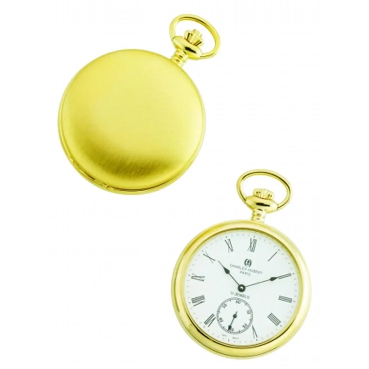 CHARLES-HUBERT PARIS Vintage Mechanical Pocket Watch for Fashion Women, Gold-Plated Stainless Steel with Roman Numerals, 17 Jewels, 51mm, Gift Boxed, Female, Gift-Ready