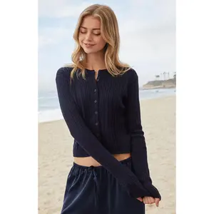 John Galt Women's Blue Zoe Cable Knit Cardigan