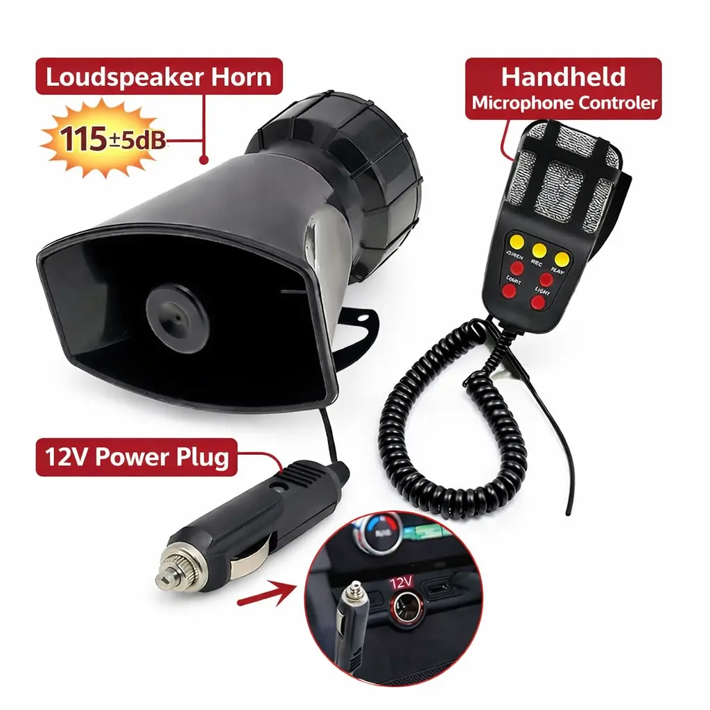 AXIZITECH 12V Car Exterior Sound Speaker Kit with Mic - 7-Tone ABS Plastic Horn, Universal Auto Parts Accessories (Non-Governmental/Military Items, Fits Car & Vehicle Accessory Needs), Car Accessories