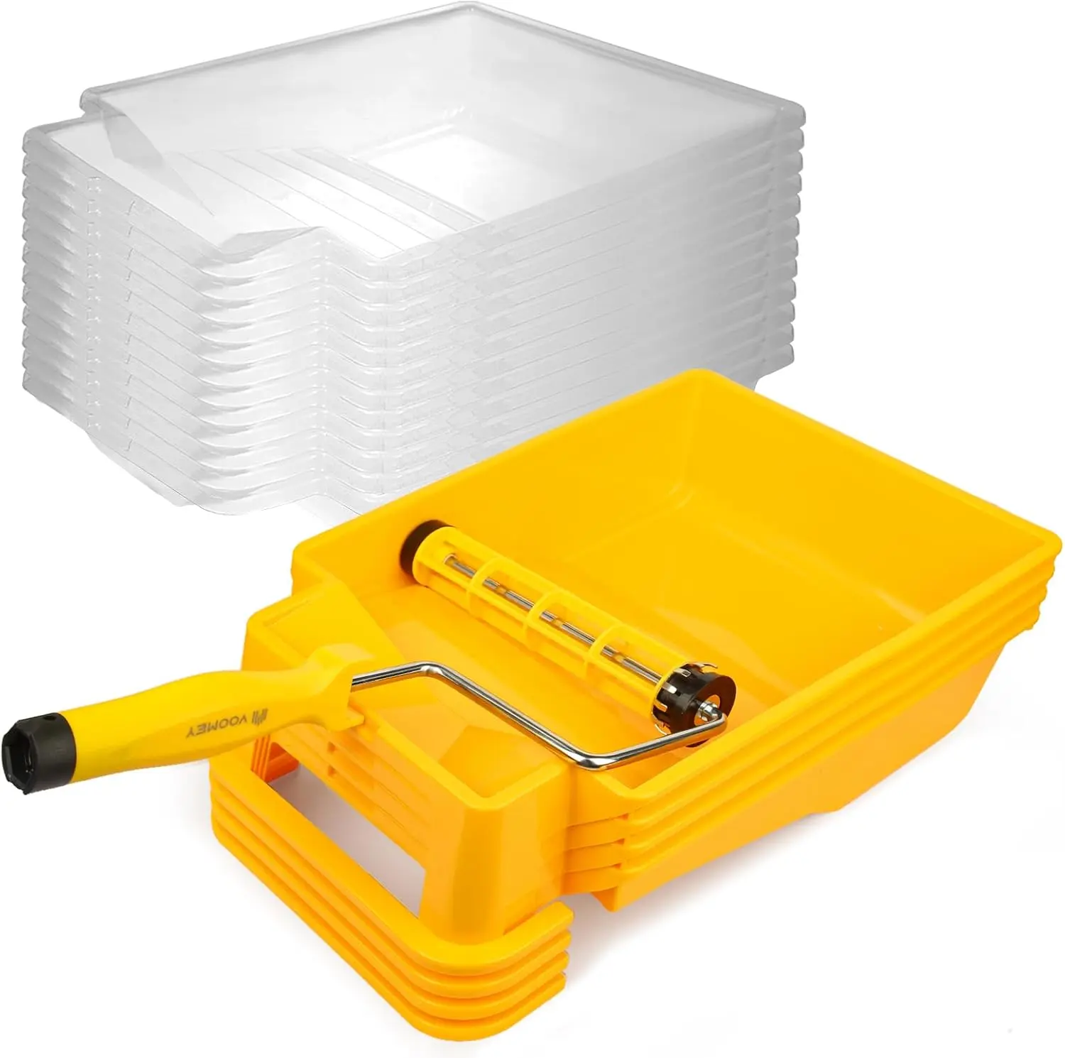 9-Inch Ft-Operated Paint Roller Tray Kit - 12 Disposable Liners, 4 Roller Covers, Rust-Proof, Non-Slip Base for DIY Wall, Ceiling, Furniture Painting