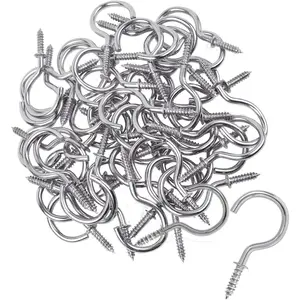 BronaGrand 50 Pieces Metal Screw-in Ceiling Hooks Cup Hook,Screw Hanger for Hanging Plants Mugs Kitchen Utensils Wind Chimes 1-1/4"(Silver)