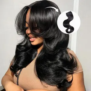 Mscoco Layered Body Wave U Part Human Hair Wig With Clip In Hair Extension Bangs 180% 250% High Density Affordable Highlight U Part Human Hair Wigs Balayage Highlight 1B 22 And Highlight Brown 1B 2 30 U Part Wig #summervibes