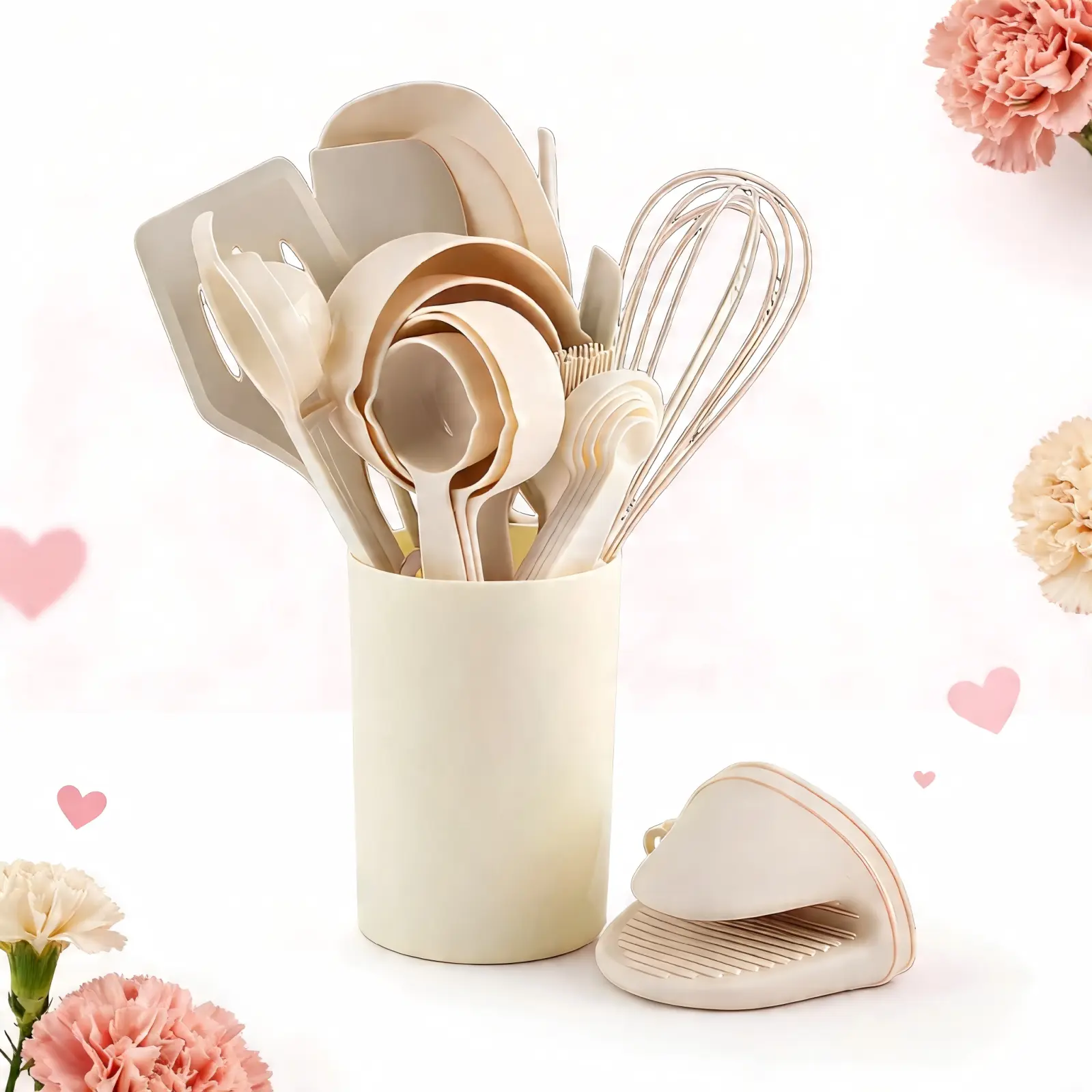 Summer Turn-UpSilicone kitchen cooking utensil set, chef's 31 heat-resistant kitchen utensils, spatula, spoon, mixer, dishwasher safety kitchen utensil small tool set
