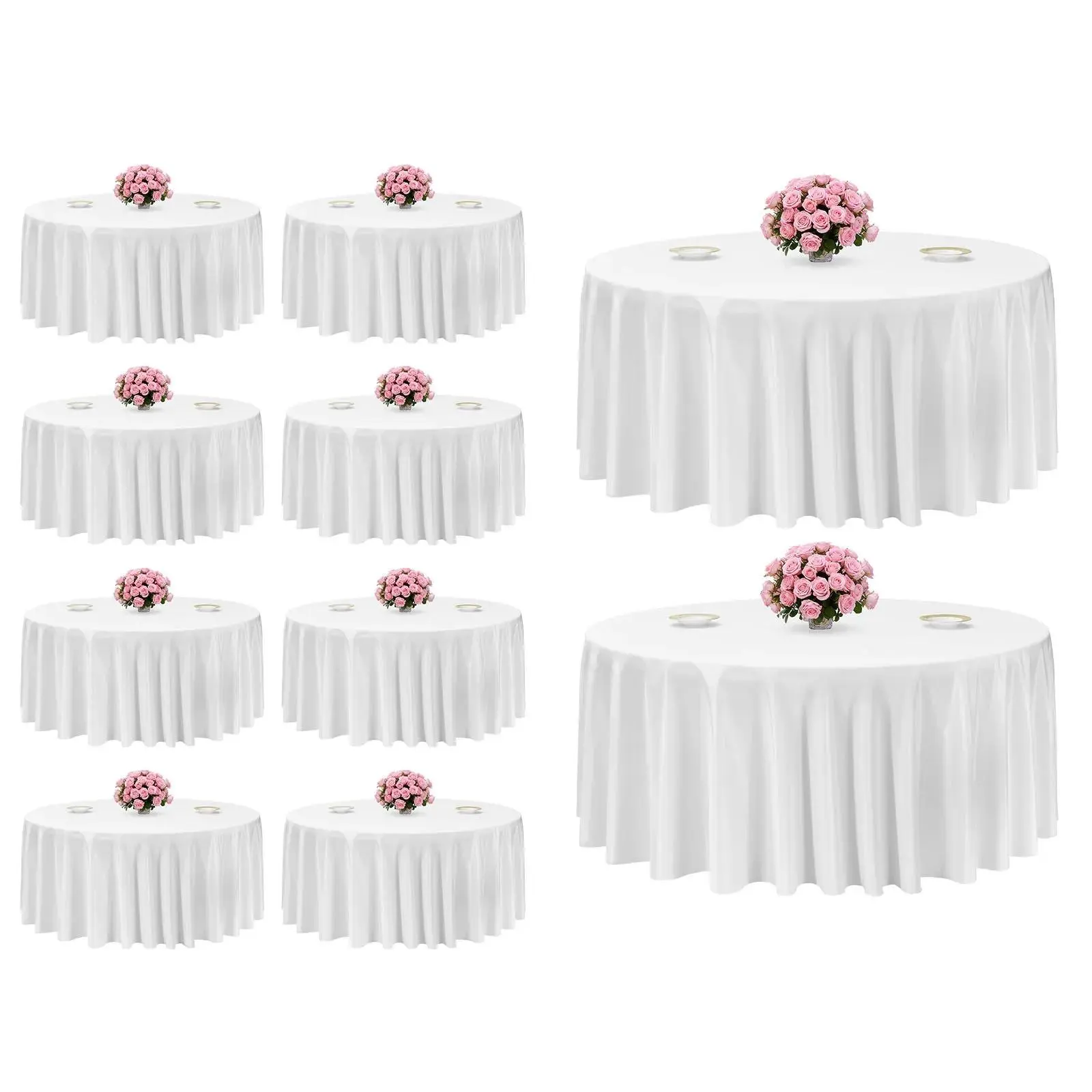 【summerfinds】VEVOR 10-Pack White Round Polyester Tablecloth Set, 132 in Diameter, Breathable, Tear-Resistant, Machine Washable, for Decoration, Room Decor, Wedding Events