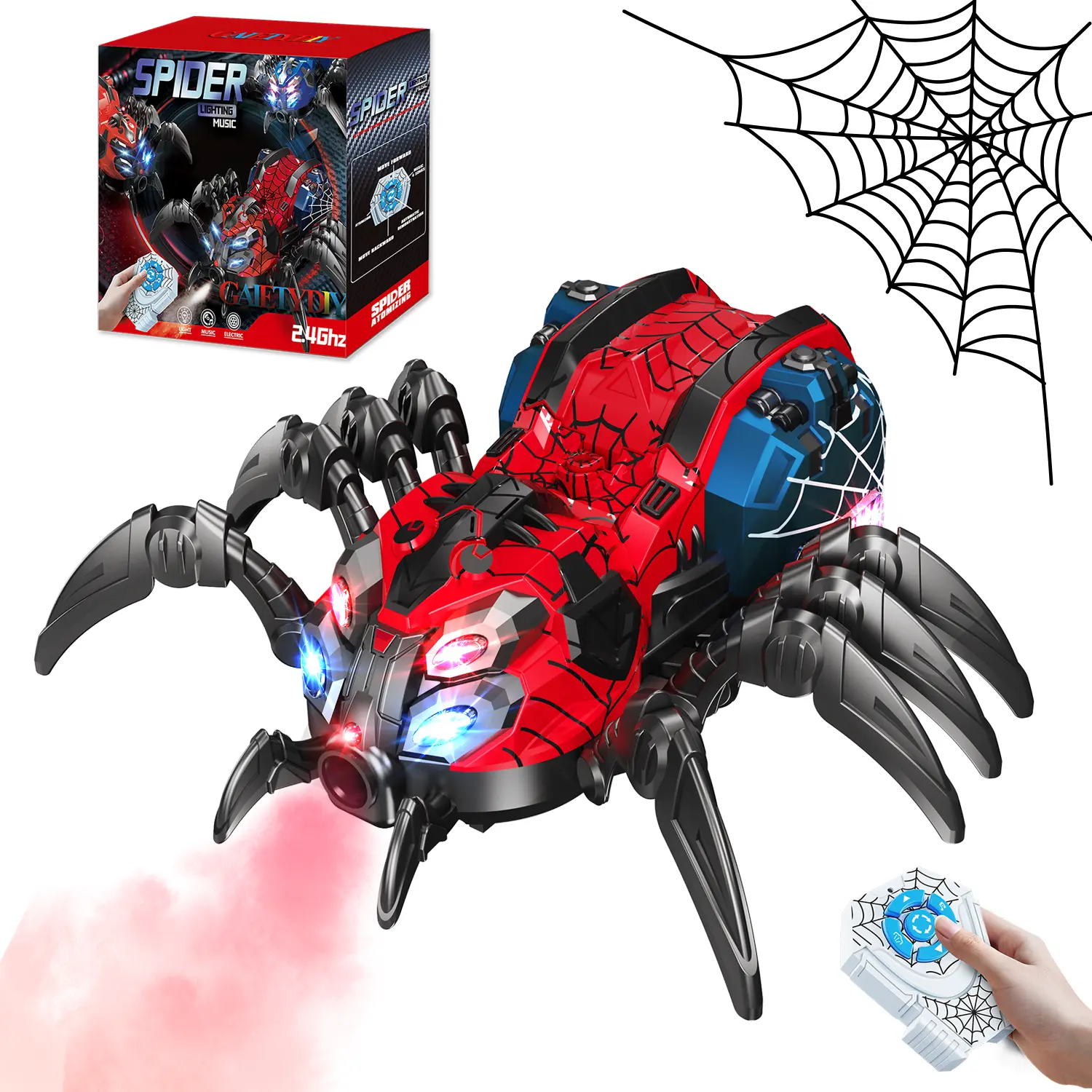 GAIETYDIY Remote Control Spider, Robot Spider Toy with 2.4 GHz Remote Controller, RC Spider Robot with Spray/Lights/Music, Realistic Spider Gift for Kids Boys, Halloween, Christmas, Holiday Toys for Party Prank Durable Multifunction