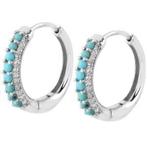 Affinity Gems Turquoise & White Zircon Hoop Earrings, Sterling