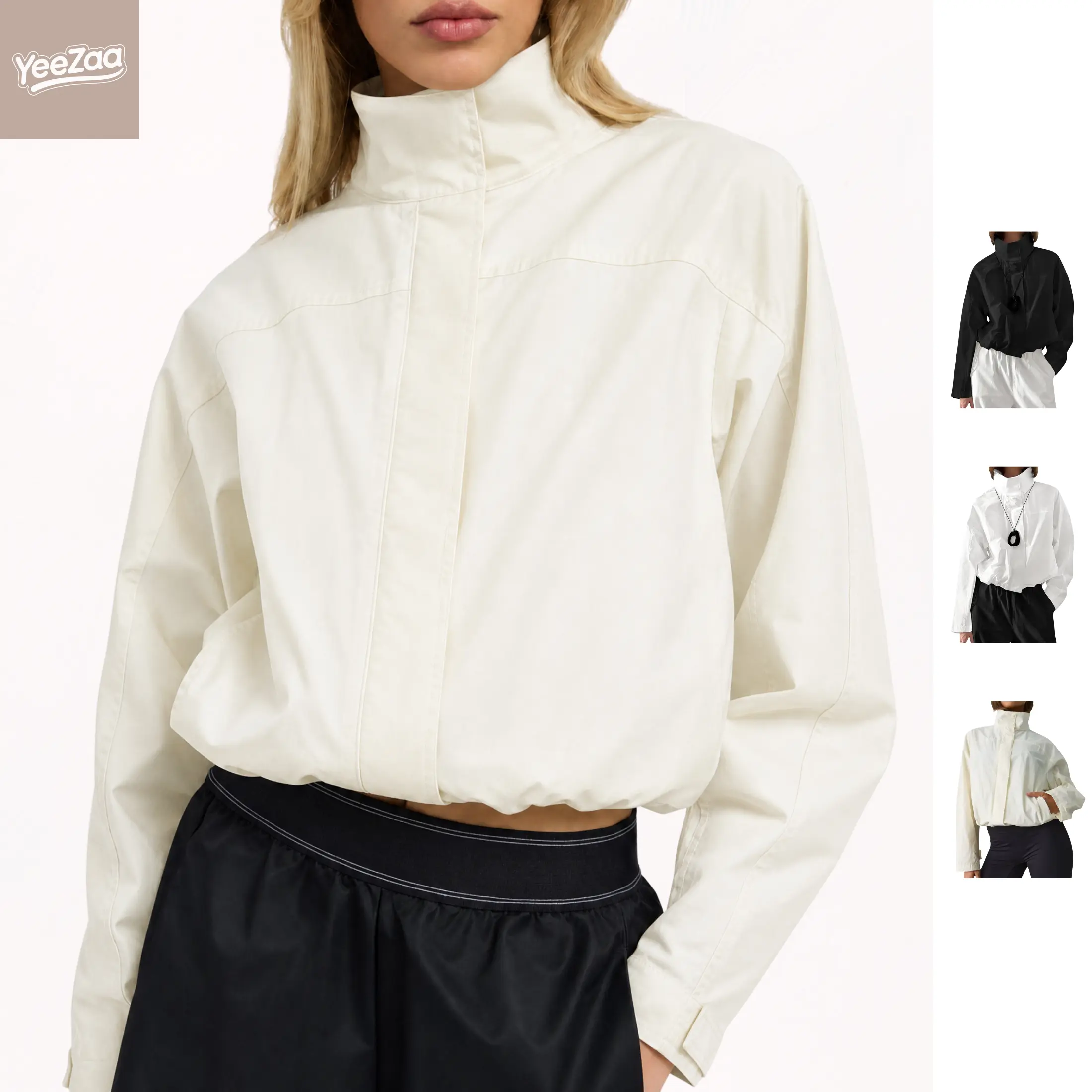 YeeZaa Windbreaker Jacket for Women 2026 Trendy Fall Winter Vintage Oversized Turtleneck Trench Coat Zip Up Cropped Lightweight Casual Jackets with Pockets Sport Workout Outdoor Hiking Outerwear Back to School First Day Outfit