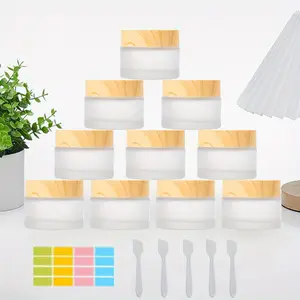 10pack Leakproof Frosted Glass Cosmetic Jars Containers with 5 Spatula and 1 Label Stickers- Perfect For Makeup, Lip Scrub, Balm, Lotions, Eye Creams, And DIY - 15g - Travel Accessories Bottles Plastic