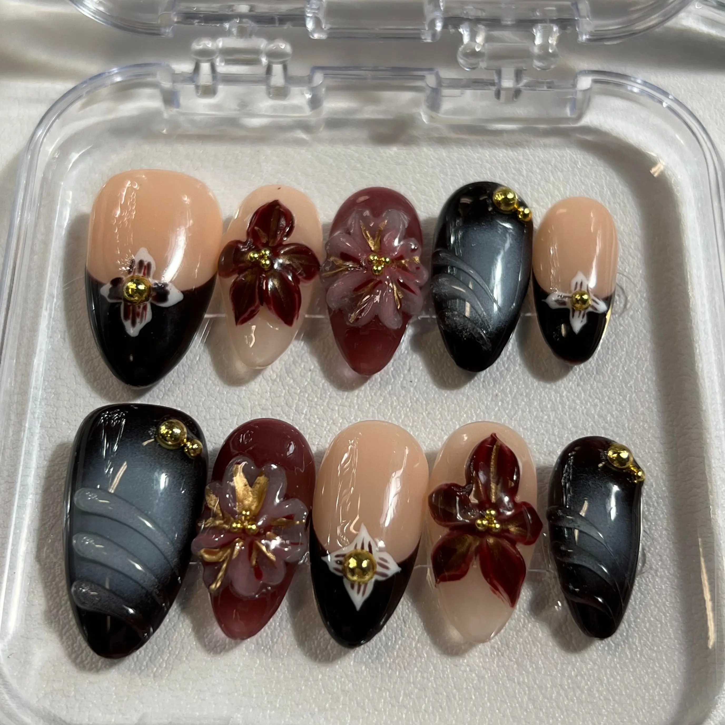 Handmade Almond Tip Press-On Nails - Reusable 3D Acrylic, Salon-Quality Decorative, Long-Lasting Natural Finish, DIY At-Home Manicure Kit (Beauty & Personal Care, Long Almond False Nails), Handmade Press On Nails, Diy Nails