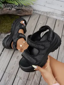 Vintage Artistic Colorful Thick Sole Sandals, Mixed Yarn Chunky Flower Design, Artisanal Style, Comfortable Summer Footwear