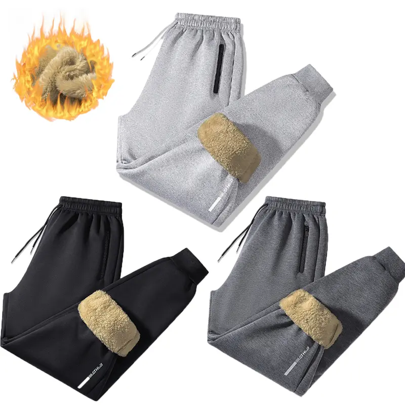 Men's Athleisure Style Sports Casual Multi-Sport Uncuffed Fleece Pants - Ankle-Length, Windproof, Durable, Fleece-Lined, Side Letter Zipper Accents, for Outdoor Activities, Casual Dates (Set Inclusive), Sports Casual Pants