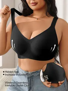 0XL-3XL Deep V Neck High Support Fit Plus Size Everyday Jelly Bra Underwear, Perfect Gift, Full Coverage, Medium Support, Casual Style, Lined, All Seasons Womenswear