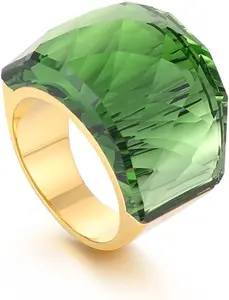 Crystal Glass Stainless Steel Band Ring Gold-Tone Plated Fashion Exaggerated Cubic Zirconia Rings Women's Stunning Large Statement Rhinestone Bands Cocktail Party Ring for Ladies Birthday