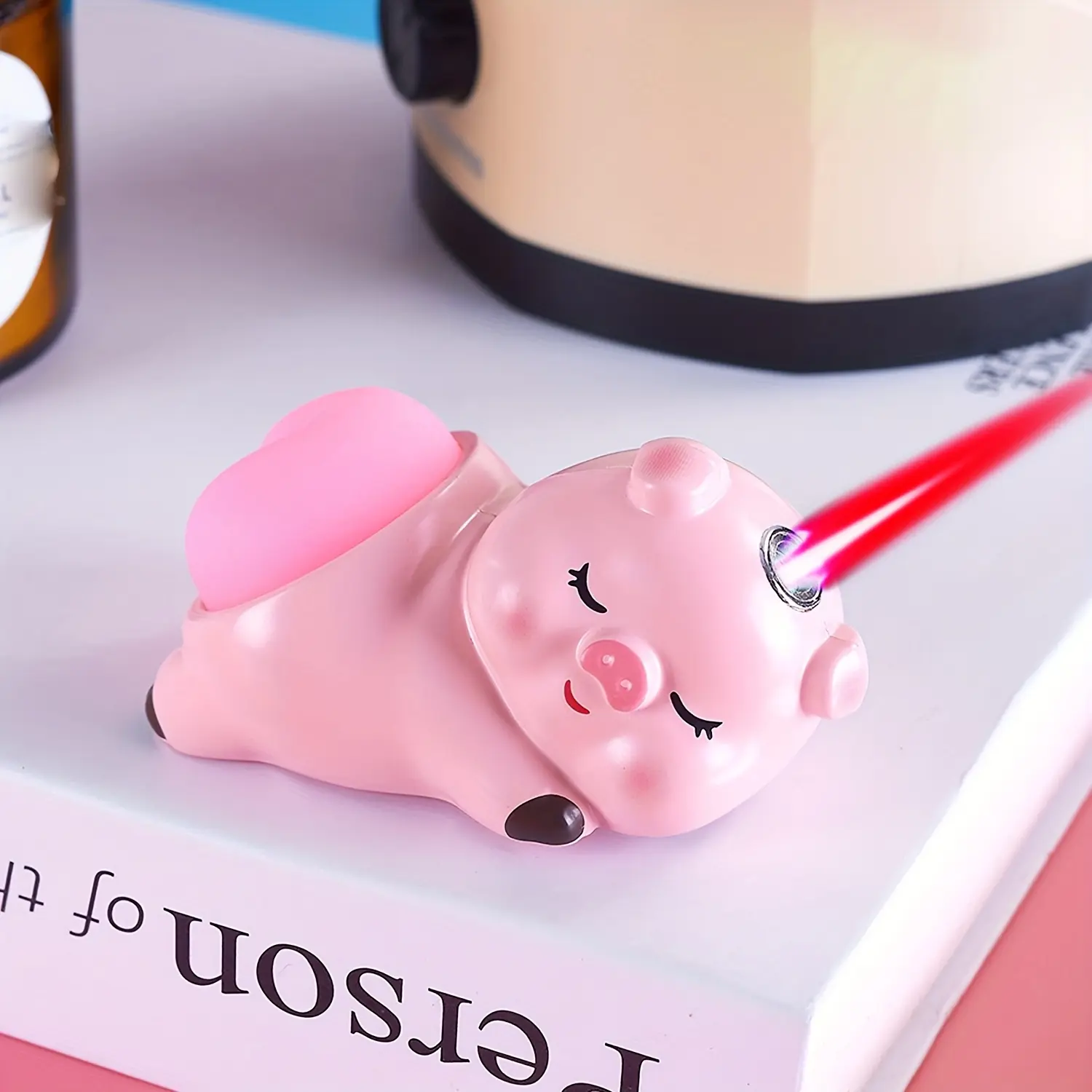 Q Version Squeeze Decompression Pig Shaped Lighter - Cute Mini Pink Windproof Jet Flame Refillable Torch Lighter (Butane Gas Not Included), Lighters Novelty, Home Accessories - Valentine's Day Gift for Girlfriend