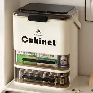 MiAoLi 1-3 Tier Lockable Drawer Medicine Cabinet with Large-Capacity Transparent Organizer Boxes Portable Handle Safety Latch Cream White PET Material