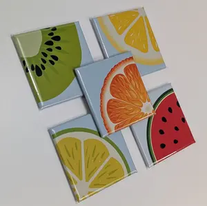 Summer Fruit Magnets Summer Fruit Magnets | Vibrant Orange Watermelon Lime Lemon Kiwi Illustrations for Fridge Home Décor