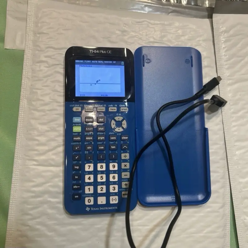 Texas Instruments TI 84 Plus CE Graphing Calculator W Case Cable Blue
