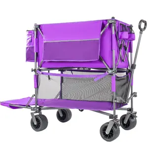 55" Heavy Duty Double-Layer Wagon with Brakes,560LBS Double Decker Wagon, 650L Collapsible Wagons Carts with 7''x4''All-Terrain Wheels for Sports,Camping,Fishing,Transport