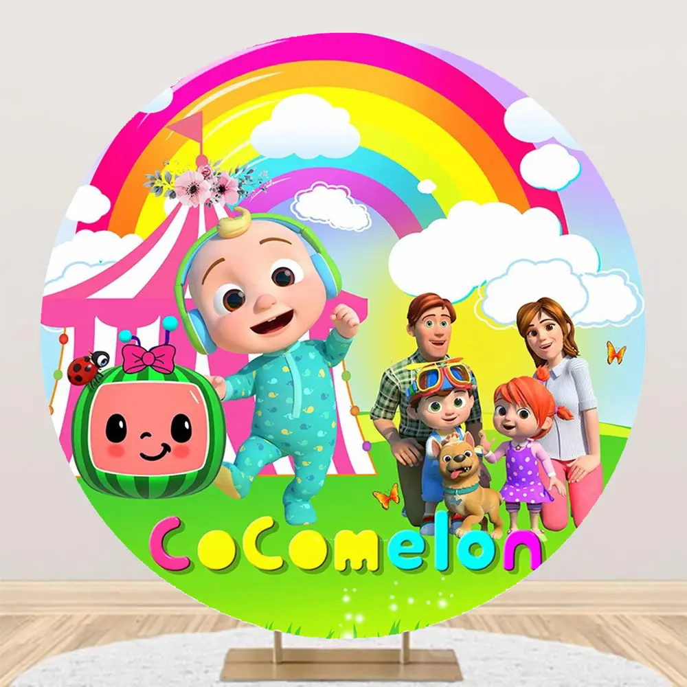 7.2ft (220cm) Diameter Round Synthetic Fabric Melon Cartoon Backdrop - Kid-Friendly, Elastic Hanger, Birthday Party Decoration, First Birthday Decorations, Baby Shower, Photoshoot Backdrops, Home Decor Banner