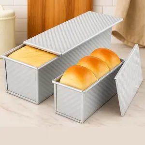 Pullman Loaf Pans with Lids 2-Pack – 13 x 5 & 8.4 x 4.8 Inches, Silver Textured, Nonstick, Vented Bottom, Carbon Steel, Ideal for Sandwich Bread, Toast, Sourdough