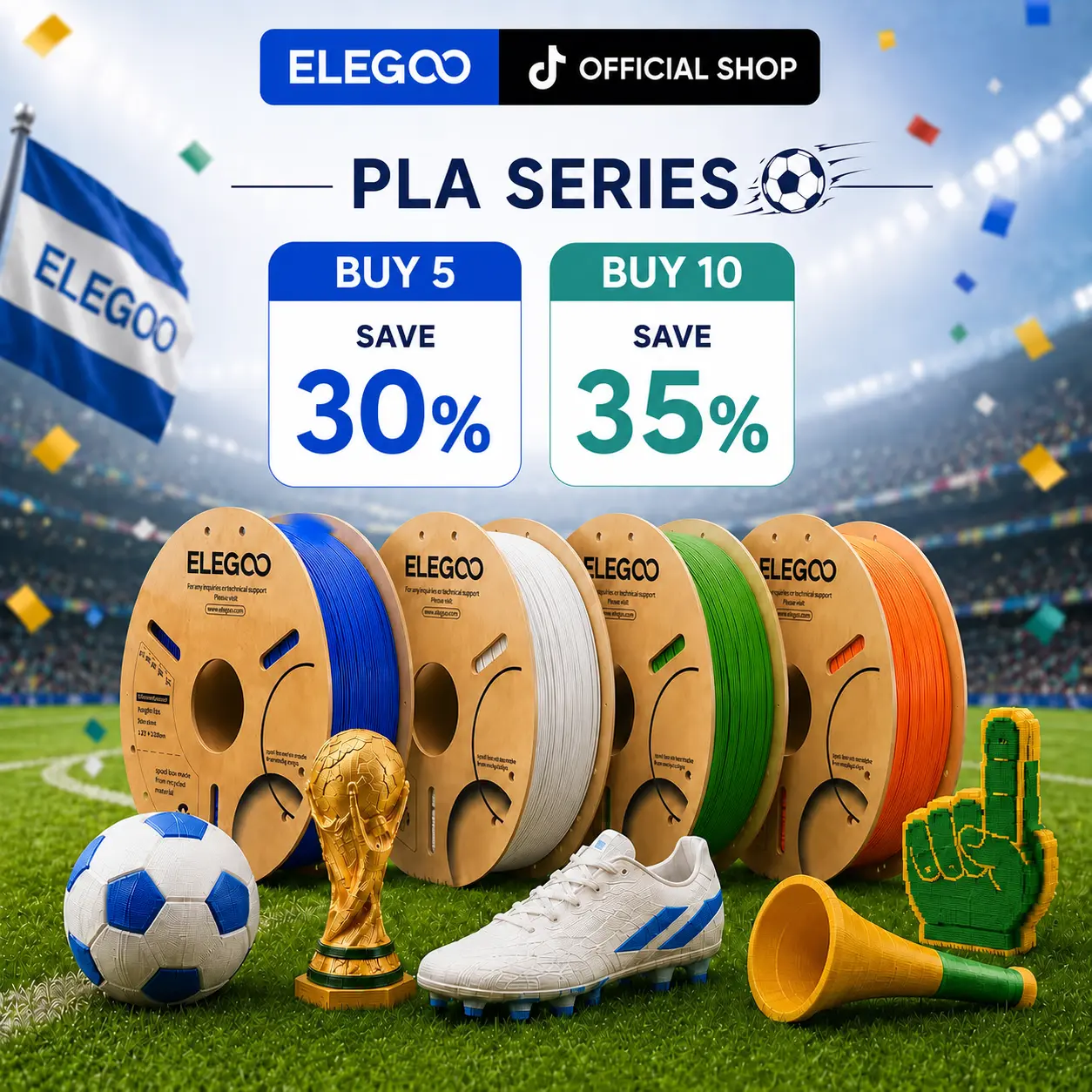 [SummerWins] ELEGOO PLA Series Filament 1.75mm 5 Roll Bundle, Mix & Match 5KG, Cardboard Spool, Compatible with FDM 3D Printers, Print Farm Wholesale Pack, Perfect for Beginners & Pros
