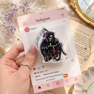 Grim Reaper Phone Grip, Gothic Acrylic Grip with Purple Cloak and Red Trike, Spooky Phone Holder Stand for Smartphones