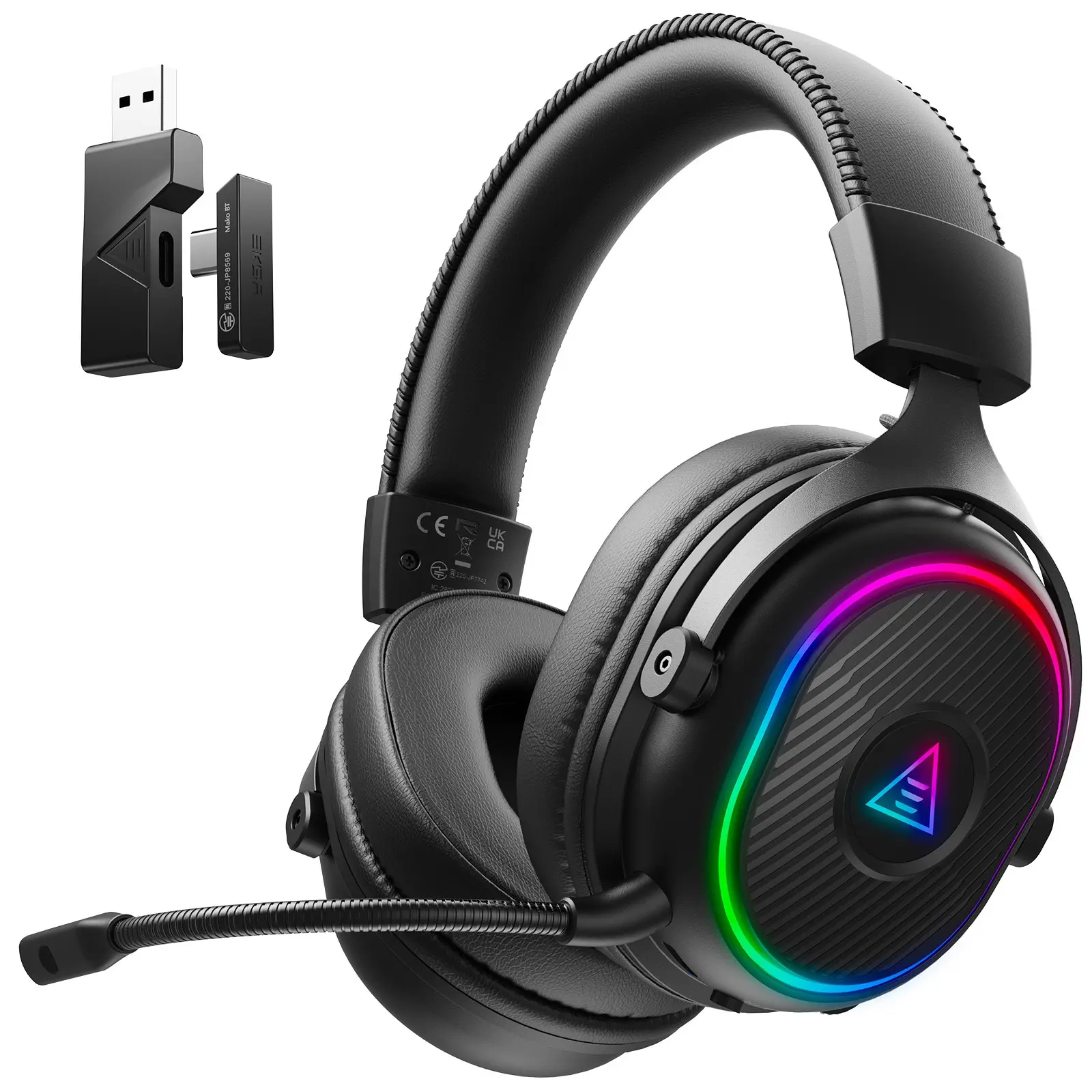 USB & Type-C 2.4GHz Wireless Gaming Headset for PS5,PC,PS4,Switch,Mobile,Mac with 30ms Low Latency, Wired & Bluetooth Gaming Headphones with Microphone, RGB,  50H Playtime Gamer Headphones With Mic