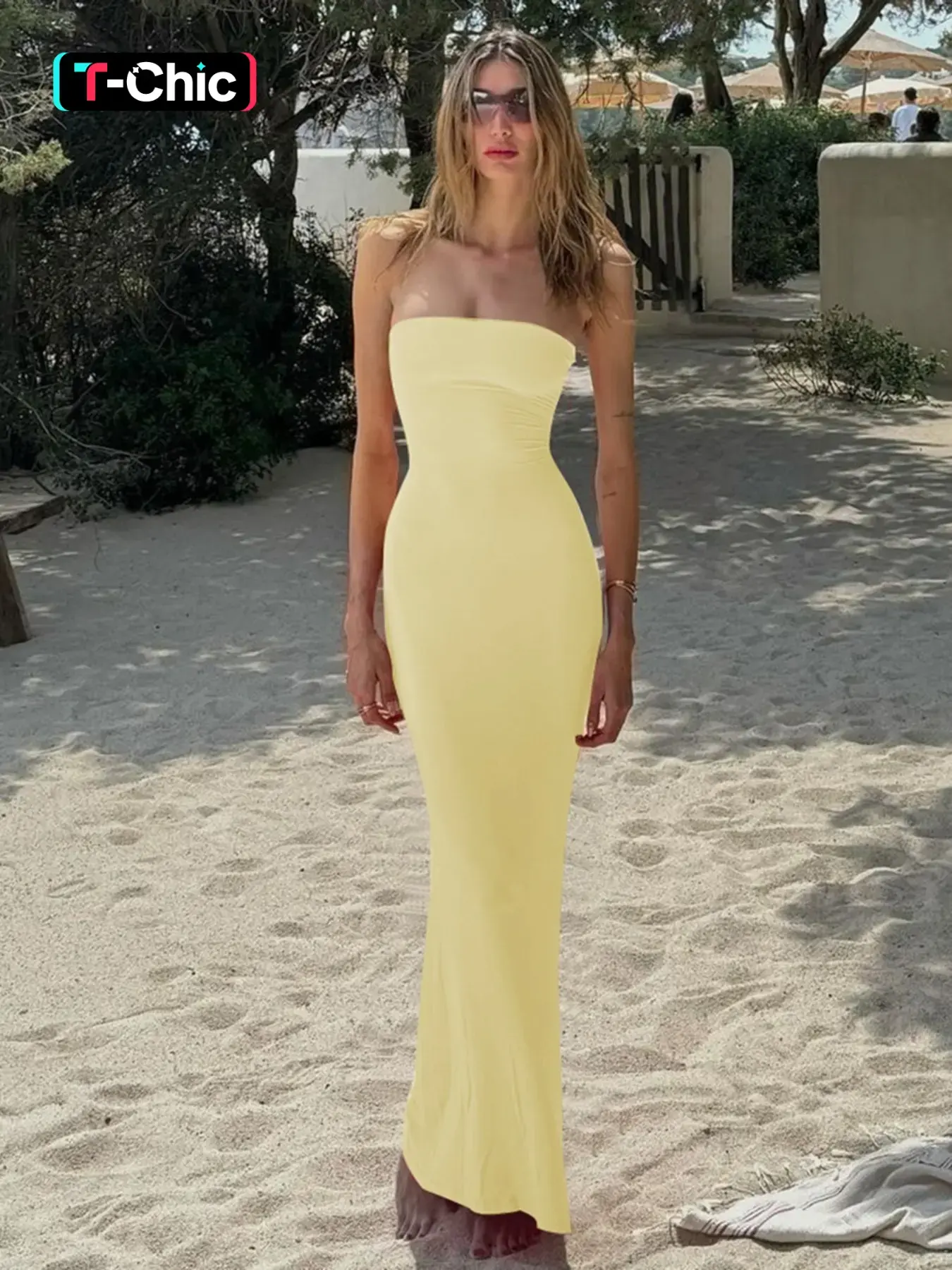 Women's Solid Backless Lace Up Tube Elegant Knit Dress, Fashionable Strapless Sleeveless Breathable Elegant Minimalist Dress for Party Club Dating, Ladies Summer Clothes