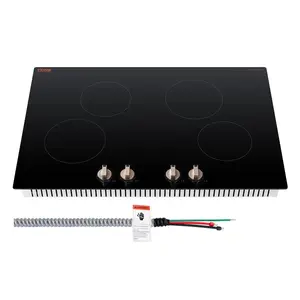 【Summervibes】VEVOR Induction Cooktop,  6600W Electric Countertop Burner, 4 Burner Knob Control Stove, Built-in Induction Cooktop with 12 Temperature Settings, Glass Surface, Auto Shut-Off