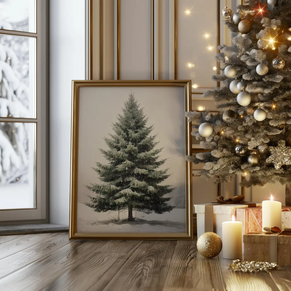 Vintage Christmas Tree Poster | Evergreen Tree Print | Fir Evergreen Tree Decor| Gift Holiday
