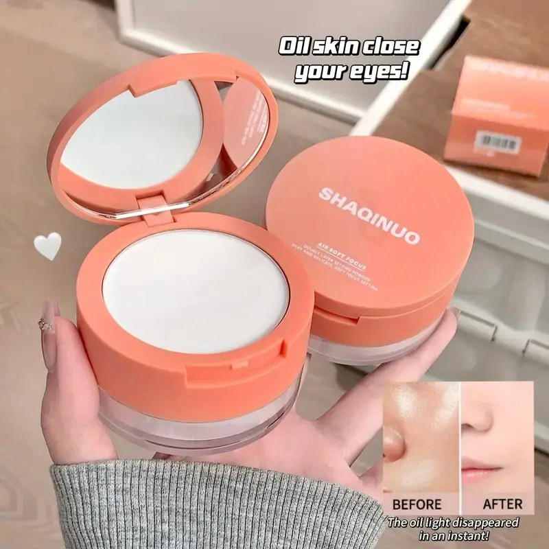 Dual Effect Semi-Transparent Powder, Long-Lasting Oil Control Waterproof, Lightweight Formula, Strong Concealment, Natural Blurring, Face Makeup Setting Powder, Waterproof Finishing Powder